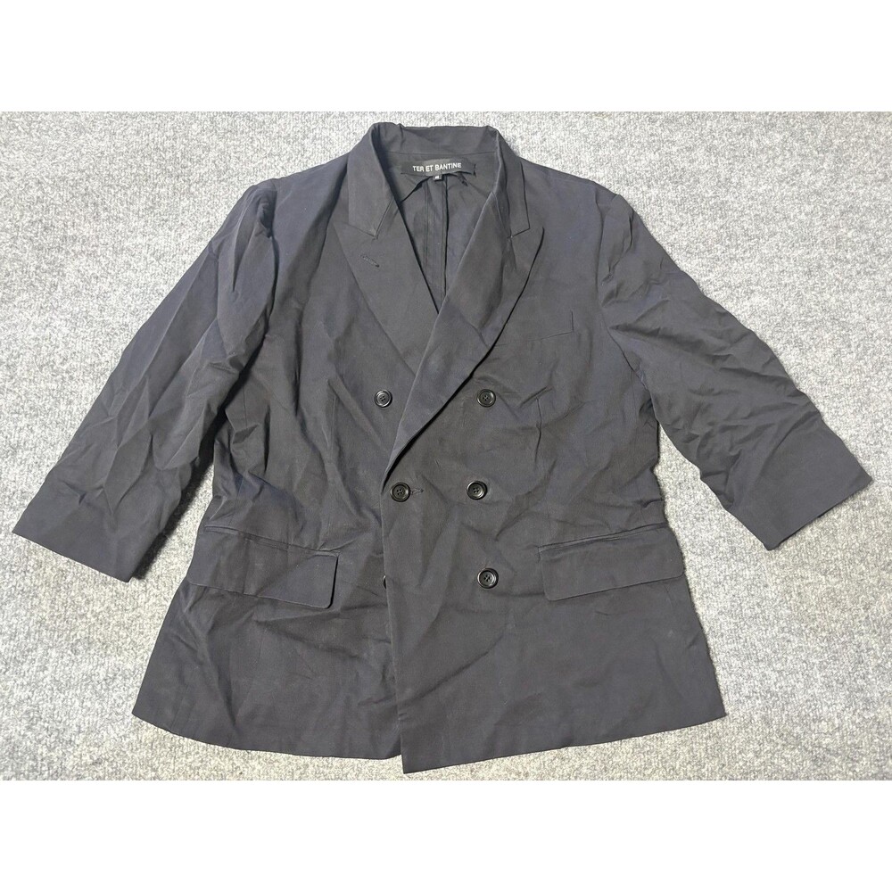 TER ET BANTINE Blazer Womens 46 Black 3/4 Sleeve Shawl 4 Btn Stretch Cotton